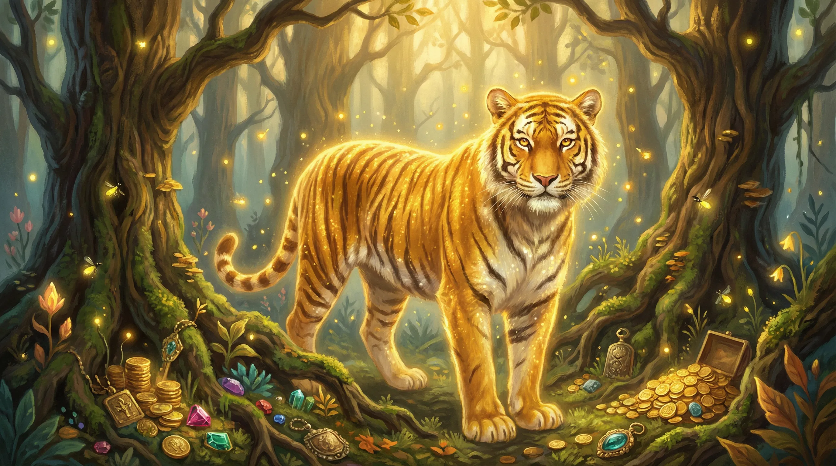 Tigre dourado da fortuna com moedas mágicas no Tradicionalbet